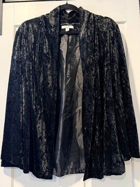 David Dart Crushed Velvet-Style Open Dressy Black Jacket